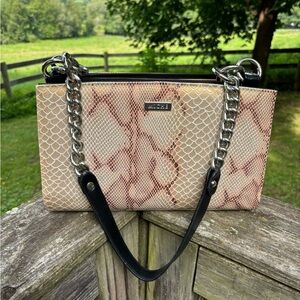 Miche Snakeskin Patterned Beige and Dark Pink Women's Handbag/Shoulder Bag